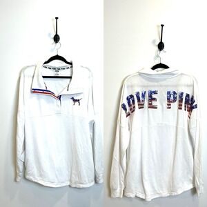 PINK Victoria's Secret Large Patriotic Pullover Lightweight Sweatshirt Sequins